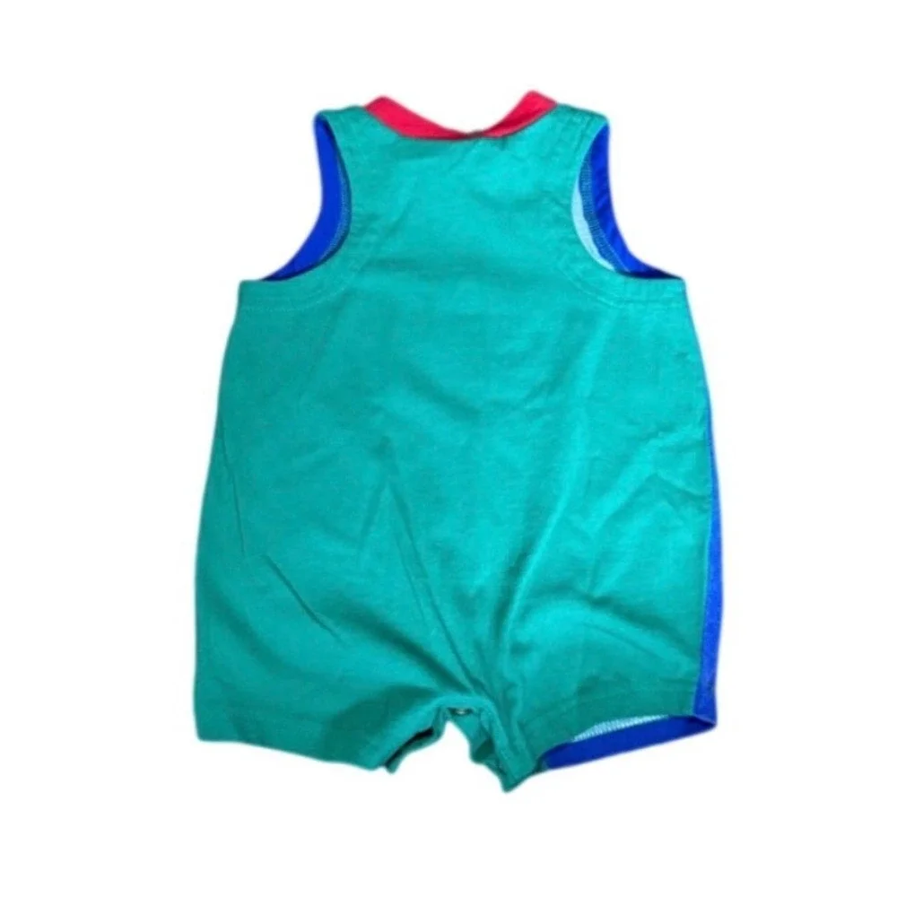 Vintage Baby Mickey & Co Mickey Mouse Colorblock Sunsuit Romper 3/6M Blue Green